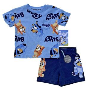 Bluey Bingo Two Piece Set Short Sleeve Shirt and Shorts Clear Sky Size 18M NWT